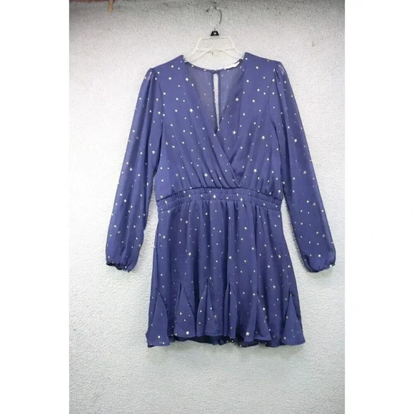 Altar's State Navy Blue w/Gold Stars Dress-Size XL-Long Semi-Sheer Sleeves-Lined - Picture 1 of 8